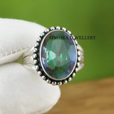 Mystic Topaz Gemstone 925 sterling Silver Handmade Ring US size 5 to 13 - Image 1 of 3
