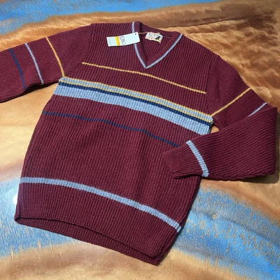 Suéter Vintage Pendleton Lobo Lana Cuello en V Rayas Mediano Hecho en EE. UU. Nuevo Borgoña Foto 1 de 4