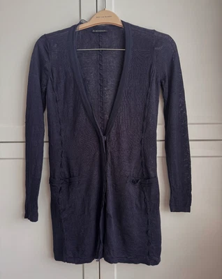 Elie Tahari 100% Linen Long Cardigan Navy Blue Braided Trim Sheer Panel Sz XS - Image 1 of 4