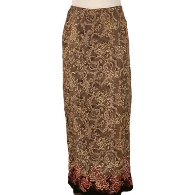 Preciosa Falda Larga Jennifer Moore Marrón, Rojo Floral, Seda Talla 6 Foto 1 de 4