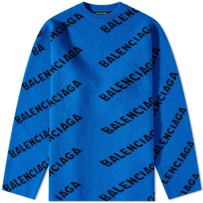 BNWT Balenciaga Oversized Wool Intarsia Logo Jumper Size Large Blue RRP £975 - Image 1 of 4