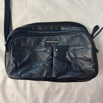 Vintage Jaclyn Smith Patchwork Purse Blue Genuine Leather Crossbody Bag Womens - Image 1 of 4