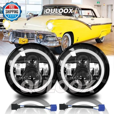 For Ford Fairlane 1955 1956 1957 2PC 120W 7inch Round LED Headlights HI/LO Bulbs Foto 1 de 4