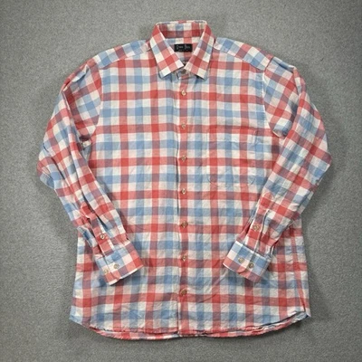 GITMAN BROS Orange Blue Check Linen Long Sleeve Casual Button Down Shirt Large - Image 1 of 4