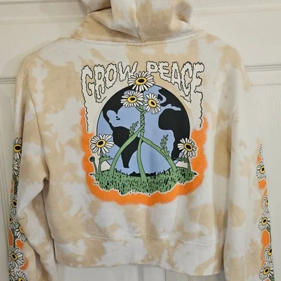 Empyre "Grow Peace" Cropped Hoodie Sweatshirt Medium Tie-Dye Tan White Skater - Image 1 of 4