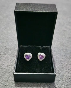 AMETHYST / ROCK CRYSTAL dainty hoop drop EAR RINGS St Silver Gift wrapped - Picture 1 of 3