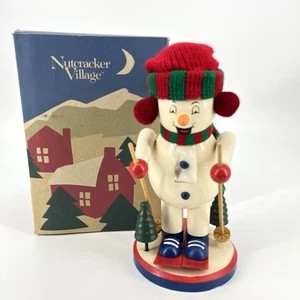 Nutcracker Village Muñeco de Nieve Esquí Navidad 1994 #640024 Caja Artesanal Madera - Imagen 1 de 7