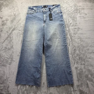KUT from the Kloth Jeans Womens 8 Blue High Rise Meg Fab Ab Wide Leg Raw Hem - Picture 1 of 11
