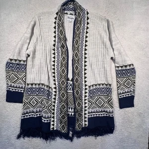 Wrangler Women's Aztec Print Open Front Fringe Hem Cardigan Sweater Size L - Picture 1 of 8