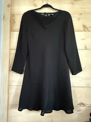 Liz Claiborne Black Chiffon Cocktail Dress Long Sleeve Formal Lined Evening 8P - Image 1 of 4