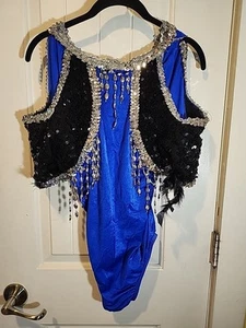 Performance Blue And Black Majorette Leotard With Beads Competition Dance Read - Picture 1 of 9