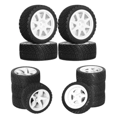 1/10 RC Rally Car Rubber Wheels Tires Set For Tamiya TT-01 TT-02 XV02 PTG-2 HPI - Image 1 of 4