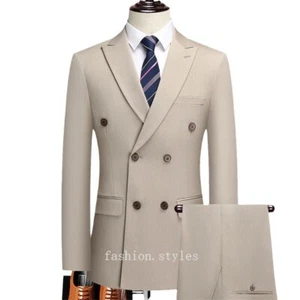 Traje de negocios de doble botonadura con cuello de solapa para hombre ajustado conjunto de boda formal - Imagen 1 de 14