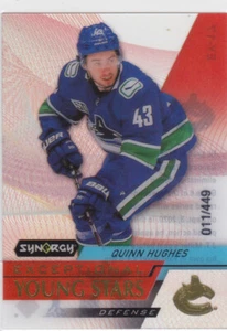 20/21 SYNERGY..QUINN HUGHES..EXCEPTIONAL YOUNG STARS GOLD../449..#..CANUCKS - Picture 1 of 1
