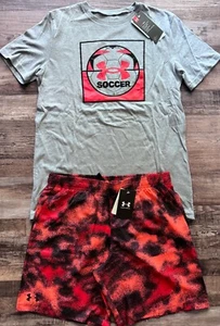 NWT Under Armour Boys YXL Gray/Red/Black SOCCER Shorts Set XL - Picture 1 of 5