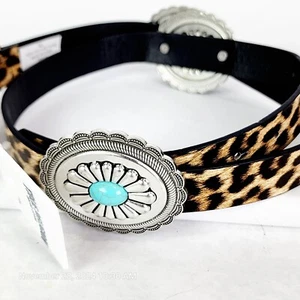 True Religion Women's Belt Size M/L Conchos Faux Turquoise Leopard Print New Tag - Picture 1 of 4