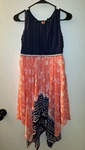 Lilt navy coral hi low sleeveless flowy dress crochet detail girls 14/16 boho - Picture 1 of 11
