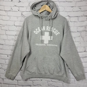 Ocean Rescue Hoodie Seaside Oregon Gray Unisex Large Cotton Polyester Blend Flaw - Picture 1 of 8