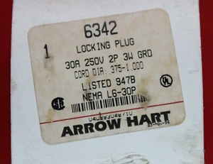 ARROW-HART 6342 LOCKING PLUG 30A 250V 2P 3W GRD NEMA L-6-30P - Picture 1 of 5