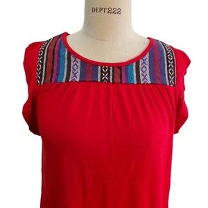 RXB Women's Red Mexican Ethnic Print Blouse With Keyhole Button At Back Size S - Picture 1 of 7