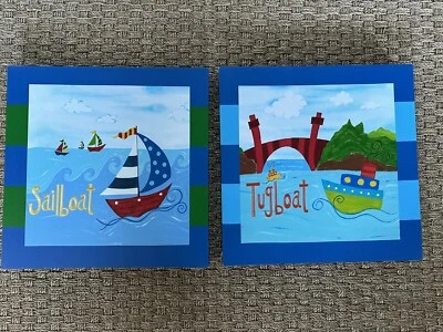 Decoración náutica de vivero pared lona velero remolcador azul verde barcos Foto 1 de 4