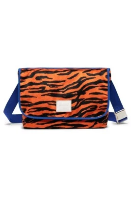 Herschel Supply Co Grade 邮差包 Fuzzy Tiger 条纹全新带标签橙色蓝色 — 第 1/4 张图片