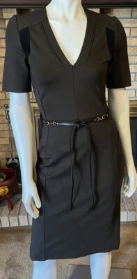 Gucci Brown Wool Blend Stretch Knit Velvet Sides Horsebit Belt Dress Size XS/S - Image 1 of 4