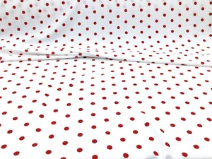 Bullet Printed Liverpool Textured Fabric Stretch White Red Small Polka Dot R29 - Picture 1 of 1