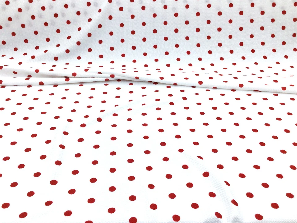 Bullet Printed Liverpool Textured Fabric Stretch White Red Small Polka Dot R29 - Image 1 of 1