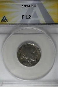 1914  .05  ANACS  F 12  Buffalo Nickel, Indian Nickel, 5 Cent Piece - Picture 1 of 2