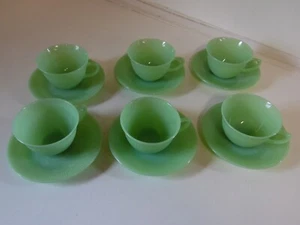Vintage Fire King Jadeite Cups & Saucers Jane Ray Jadite 6 cups 6 saucers - Picture 1 of 9