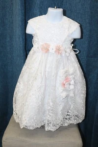 Girl Christening/Bautizo Sleeveless Lace Baptism Pink & White Embroidery Dress - Picture 1 of 14