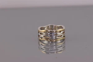 Two Tone Sterling Silver Cubic Zirconia Wavy Openwork Band Ring 925 Sz: 6 - Picture 1 of 8