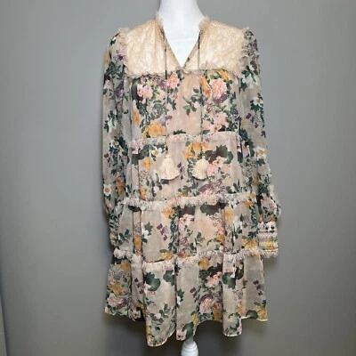 ALICE + OLIVIA Marcie Floral Long Sleeve Minidress In Multi-colour SIZE XS - Image 1 of 4