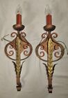 2 (PAIR) ANTIQUE WROUGHT IRON SCONCES CHANDELIER WALL FIXTURES 1930's