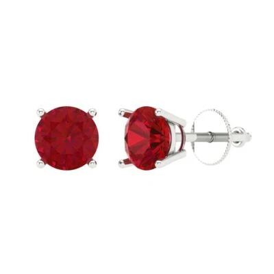 Simulated Pink Tourmaline Stud Earrings, Screw back (2 cttw, 6.5mm, Round-Cut) - Image 1 of 4