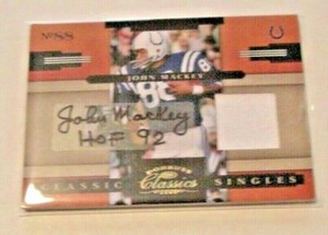 JOHN MACKEY COLTS 2008 DONRUSS CLASSICS GAME USED JERSEY AUTO 7/20 SIGNED CARD