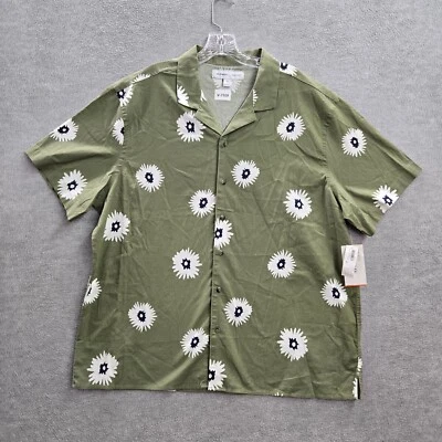 Old Navy Men Button Up Shirt XL Green Floral Built In Flex Hawaiian Collar NWT - Image 1 of 4