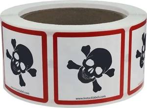GHS Piktogramm Totenkopf & gekreuzte Knochen Etiketten | 2 x 2" Zoll Quadrat | 500er Pack - Bild 1 von 3