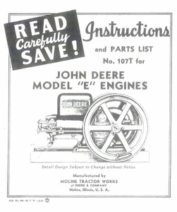 John Deere E hit & miss engine parts list instructions Book Manual - Picture 1 of 1