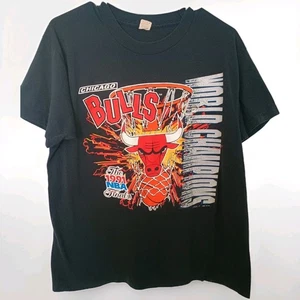 Vintage Chicago Bulls 1991 NBA Finals World Champions T-Shirt Large Logo 7 Black - Picture 1 of 8