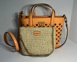 GUESS Purse 2pcs Set Orange Handbag/Straw Purse - Picture 1 of 21