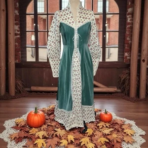 Vintage 70s Gunne Sax by Jessica Size 11 Green Velvet Dress Corset Floral Calico - Bild 1 von 12