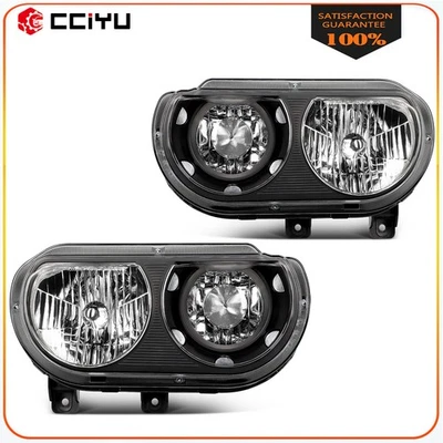 Headlights Assembly For 2008-2014 Dodge Challenger Black Housing Left+Right Pair - Image 1 of 4