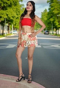 Sexy Red Floral Mesh Transparent Skirt Layered Rara Sheer Party Beach Outfit - Picture 1 of 7