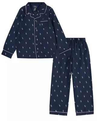 Polo Ralph Lauren Little Girls Woven Long Sleeve Pajamas 2-Piece Set Size 4 Navy - Image 1 of 4