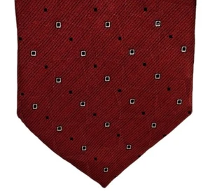 Enrico Bertucci Handmade 100% Silk Tie Burgendy  Geometric Squares Boys 8 To 13 - Picture 1 of 4