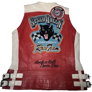 Super G Psycho Hein Gericke Leather Black Cat Speed Queen Motorcycle Vest Sz M - Bild 1 von 18