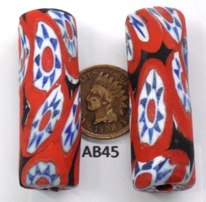 PAAR Millefiori Mosaik Venezianischer Look Afrikanischer Handel Perlen AB45 Bg92 - Bild 1 von 1