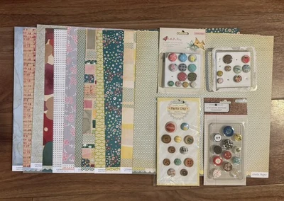 LOTE de Papel de Caja, 12x12", Brads, Botones, Adornos Foto 1 de 4
